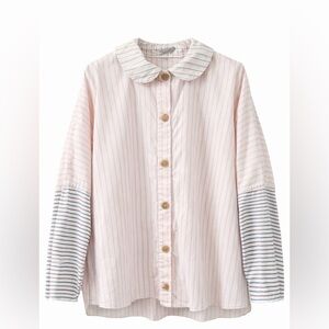 Skifo Pink & White Striped Button Front Blouse | One Size | Like New